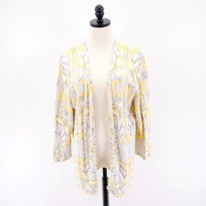 Alfred Dunner White Yellow Gray Cardigan‎ Sweater XL Cotton Acrylic